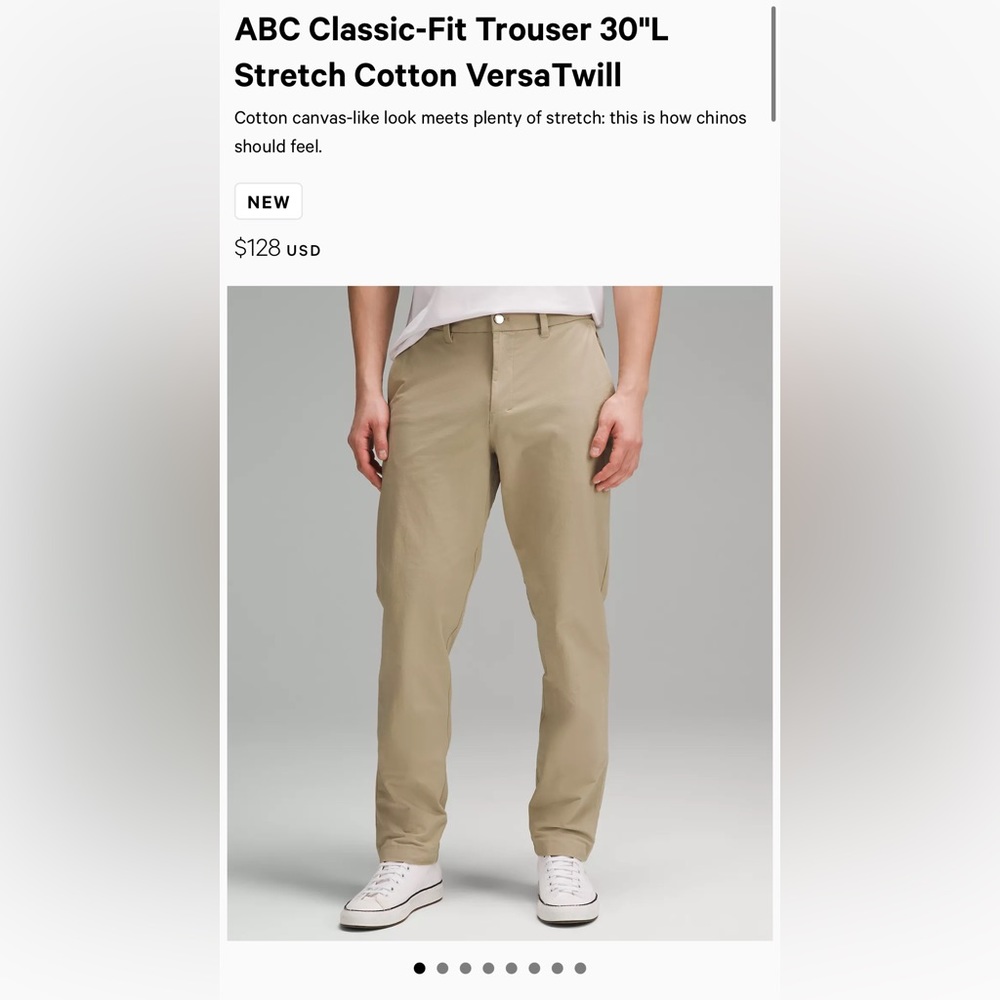 Lululemon ABC Classic-Fit Trouser 30"L 32”W
Stretch Cotton VersaTwill